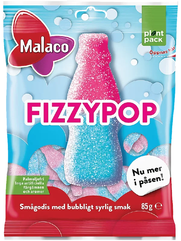 Fizzy Pop Swedish sour soda bottle gummies in classic pink candy bag