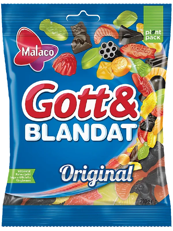 Gott & Blandat Original Swedish gummy and licorice candy mix in colorful bag
