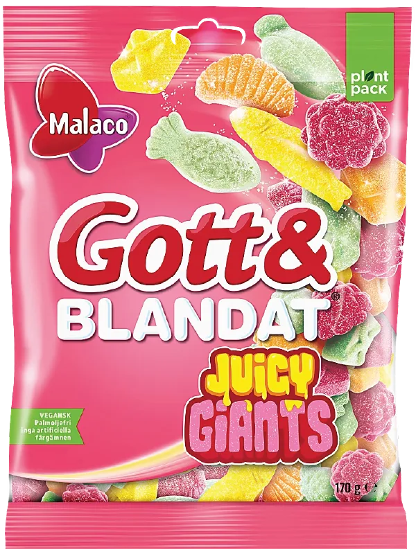 Juicy Giant Swedish large fruit gummies in colorful Malaco bag
