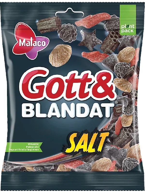 Gott & Blandat Salt Swedish salty licorice mix in black candy bag