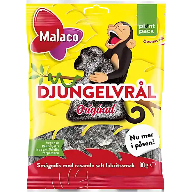 Malaco Djungelvrål – classic Swedish salty licorice candy coated in salmiak powder