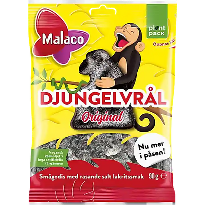 Malaco Djungelvrål – classic Swedish salty licorice candy coated in salmiak powder