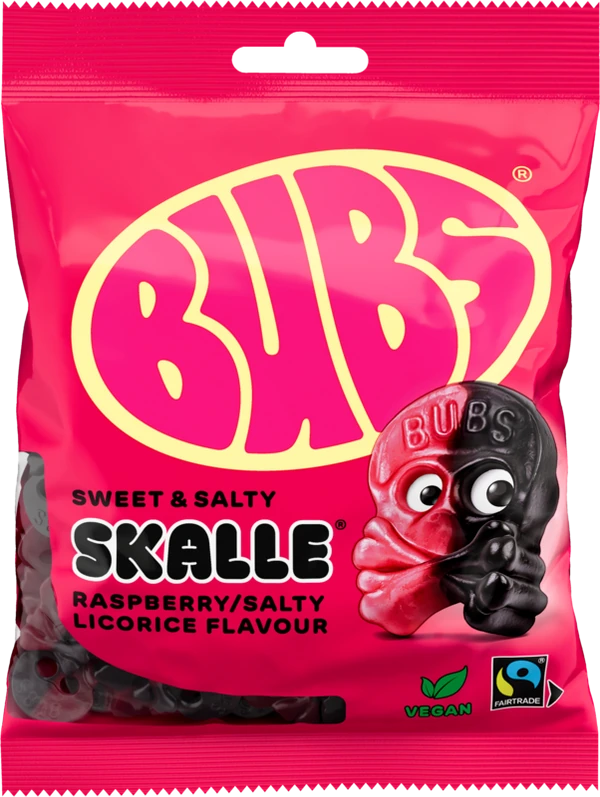 BUBS Swedish vegan candy - Raspberry Liquorice Skulls