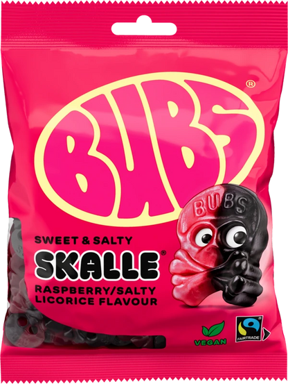 BUBS Swedish vegan candy - Raspberry Liquorice Skulls