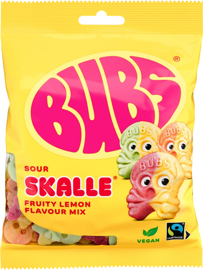 BUBS Swedish candy skull – vegan sour fruity lemon mix bag