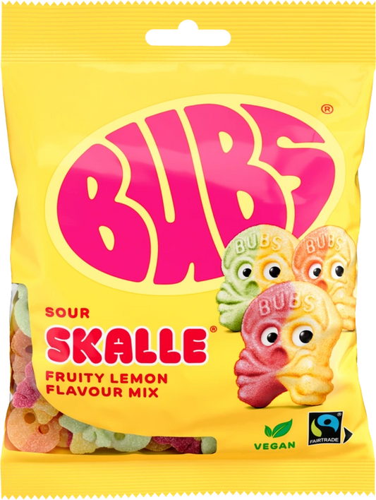 BUBS Swedish candy skull – vegan sour fruity lemon mix bag