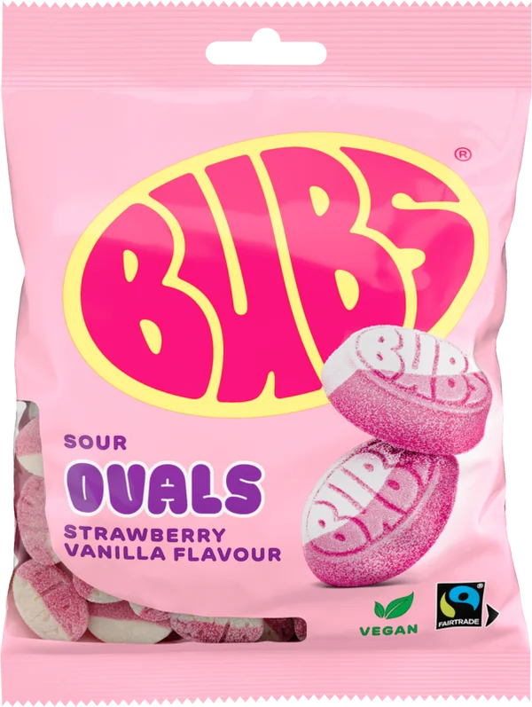 BUBS Swedish candy ovals - sour strawberry vanilla candy bag
