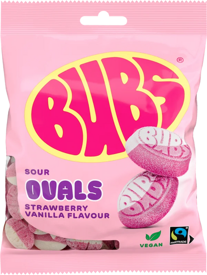 BUBS Swedish candy ovals - sour strawberry vanilla candy bag