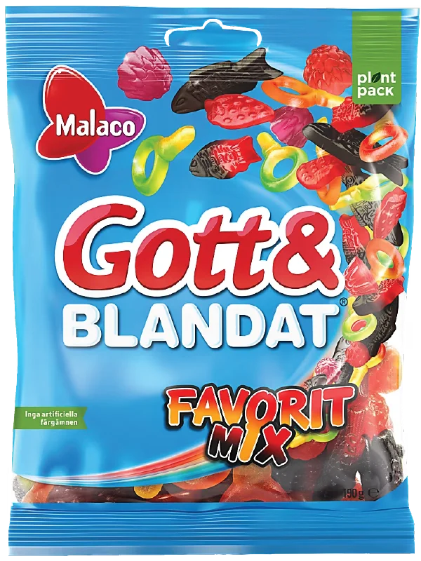 Gott & Blandat Favorit Mix Swedish gummy and licorice variety candy bag