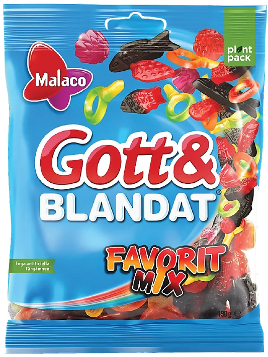 Gott & Blandat Favorit Mix Swedish gummy and licorice variety candy bag