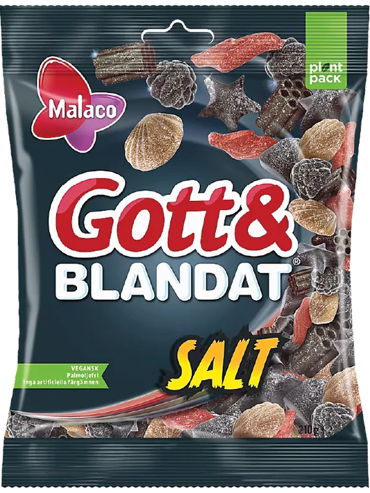Gott & Blandat Salt Swedish salty licorice mix in black candy bag