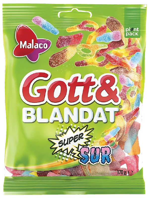 Gott & Blandat Super Sour Swedish sour gummy mix bag with fruity candies
