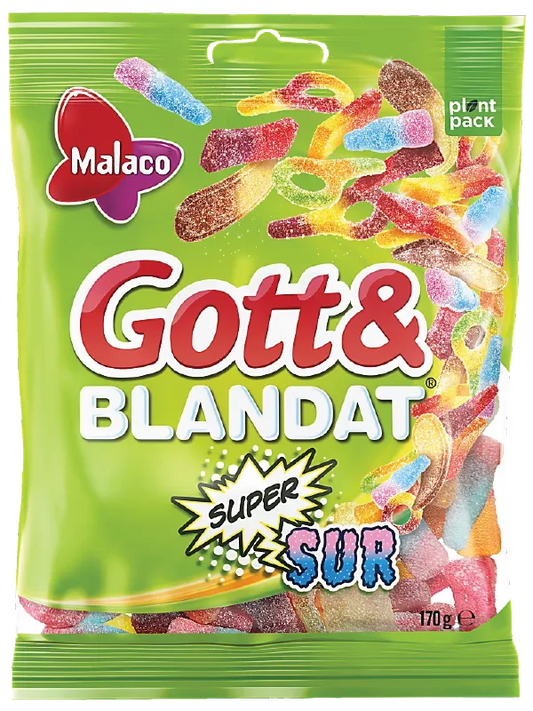 Gott & Blandat Super Sour Swedish sour gummy mix bag with fruity candies