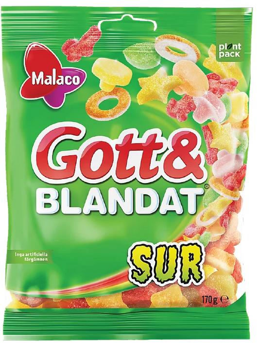 Gott & Blandat Sour Swedish tangy gummy candy mix in bright packaging