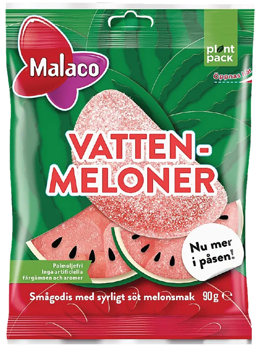 Swedish watermelon gummy candy pieces with juicy sweet-sour flavor